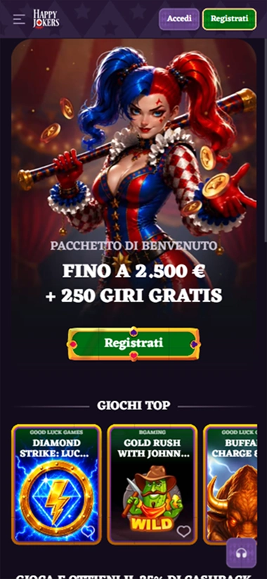 Happy Jokers Casino pacchetto di benvenuto con 2.500€ e 250 giri gratis