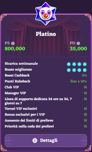 Platino VIP level benefits: weekly recharge, improved wheels, cashback, rake, VIP club, and priority withdrawal